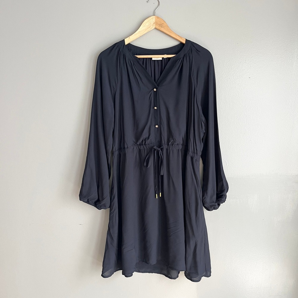 Spartina 449 Womens Catalina Mini Dress Navy Long Sleeve Drawstring Waist XL